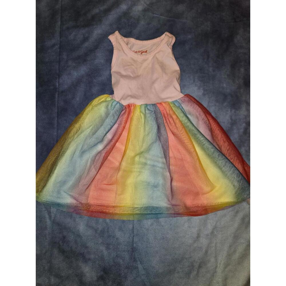 Cat & Jack Pink Tank Top Rainbow Tulle Skirt Dress